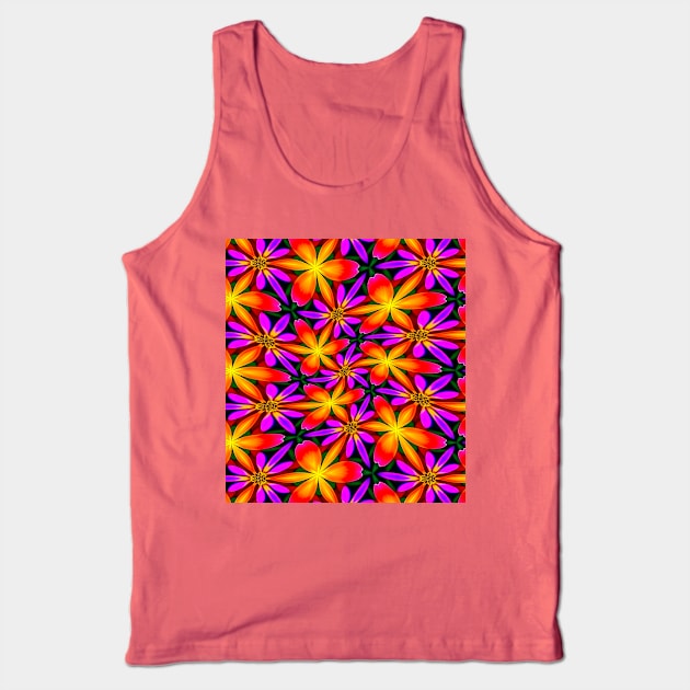 Bright Orange Flower Pattern Tank Top by PatternFlower